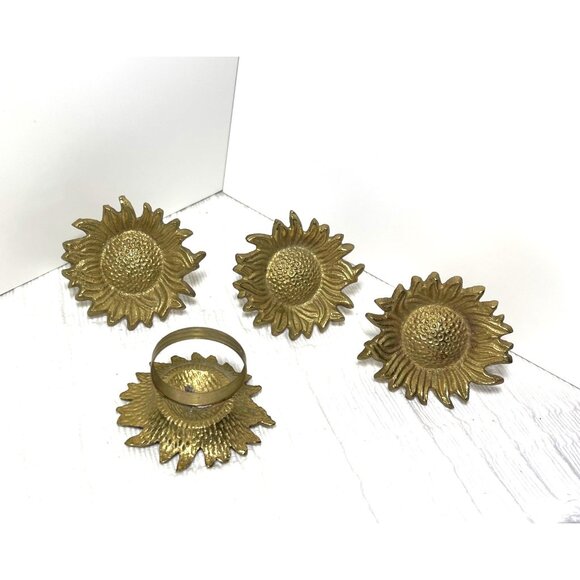 Sunflower Napkin Rings Set Of 4 By Pier 1 Gold Metal Dining Table Decor - Picture 2 of 3